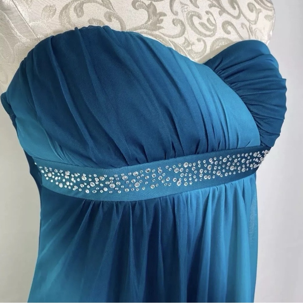 Trixxi Strapless Dress Women's Small Blue Ombre Empire Beaded Waist